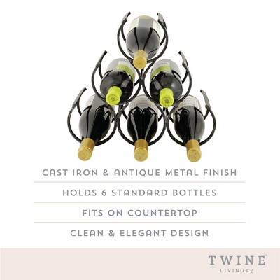 Black Cast Iron Vintage Style Wine Rack, Holds 6 Bottles