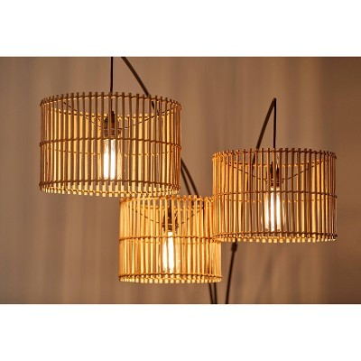 Bohemian Bronze 3-Light Arc Floor Lamp with Rattan Shades