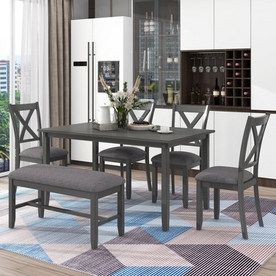 NicBex Dining Table Set for 6 Wooden Rectangular Dining Table with 4 Fabric Chairs and Bench for Kitchen