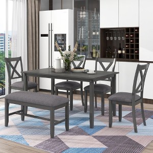 NicBex Dining Table Set for 6 Wooden Rectangular Dining Table with 4 Fabric Chairs and Bench for Kitchen - 1 of 4