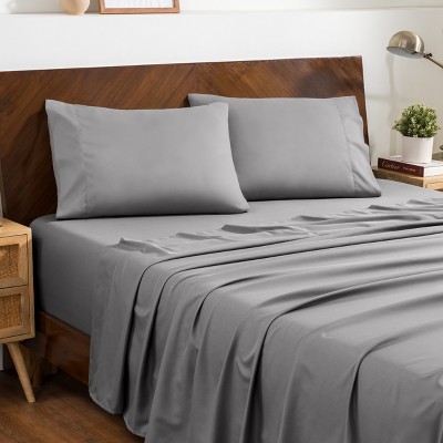 Full Light Grey 4 Piece Bed Sheet Set with Envelope Pillowcases - Ultra Soft - Bare Home