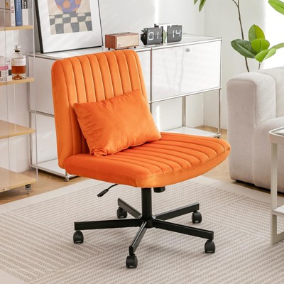NicBex Adjustable Height Velvet Home Office Chair with Pillow and Wheels for Work Study Vanity,Orange
