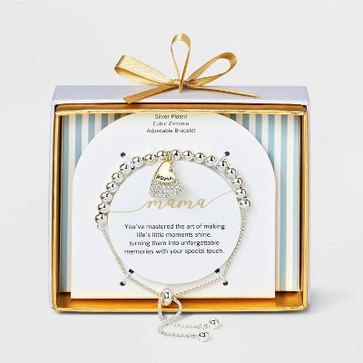 Silver Plated Two Tone Cubic Zirconia Heart Beaded Beaded Bracelet - Silver/Gold
