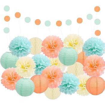 EpiqueOne 22-Piece Party Decoration Kit  Hanging Paper Lanterns, Honeycomb Balls & Tissue Paper Pom Poms for Special Occasions