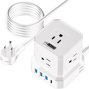 Cube Power Strips with Surge Protection 10ft Extension Cord with Multiple Outlets 5 AC + 3 USB + 1 USB-C White Uncaged Ergonomics - 1 of 4