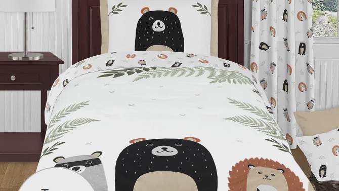 Sweet Jojo Designs Boy or Girl Gender Neutral Unisex Baby Crib Bedding Set - Woodland Pals Taupe White and Grey 4pc, 2 of 8, play video