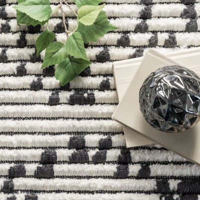 Beige and Ivory 4' x 6' Shag Area Rug with Fringe