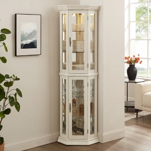 Glass Corner Curio Cabinet with Tempered Glass Doors, Adjustable Shelves and LED Lighting for Living Room, Dining Room, Home Office - 1 of 4