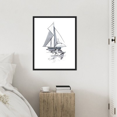 Melissa Wang Blue Boat I Black Framed Canvas Wall Art