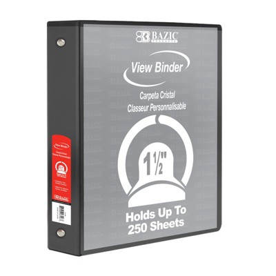 Bazic Products 3-Ring View Binder with 2 Pockets, 1.5", Black