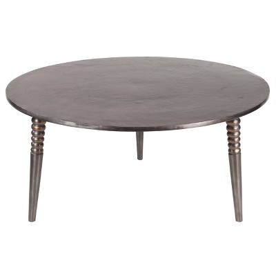 Round Coffee Table All-Metal Construction 2-tone metallic silver finish - Olivia & May