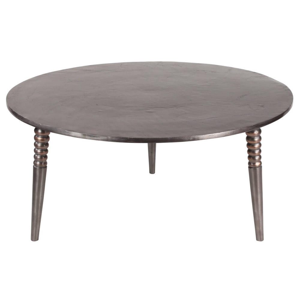 Round Coffee Table All Metal Construction 2 tone metallic silver finish Olivia & May