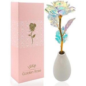 4E's Novelty Galaxy Iridescent Forever Rose  Artificial Crystal Rose Flower  with Heart Stand, Plastic Rose in Gift Box, Valentine's Day Gift : Target
