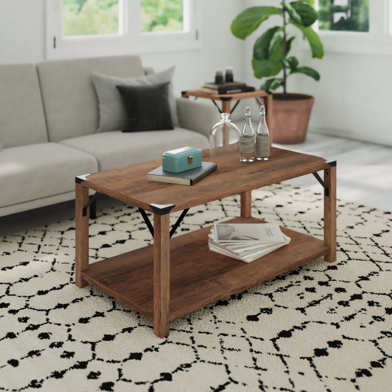 Emma and Oliver Engineered Wood Modern Farmhouse Coffee Table with Metal Accents, 3 of 9