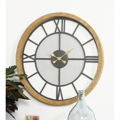 40" Brown and Black Metal and Wood Vintage Wall Clock