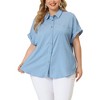 Agnes Orinda Women's Plus Size Chambray Work Roll Sleeves Buttons Down Shirts - 4 of 4