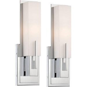 Possini Euro Design Midtown Modern Wall Light Sconces Set of 2 Chrome Hardwire 4 1/2" Fixture White Glass for Bedroom Bathroom Vanity Reading House - 1 of 4