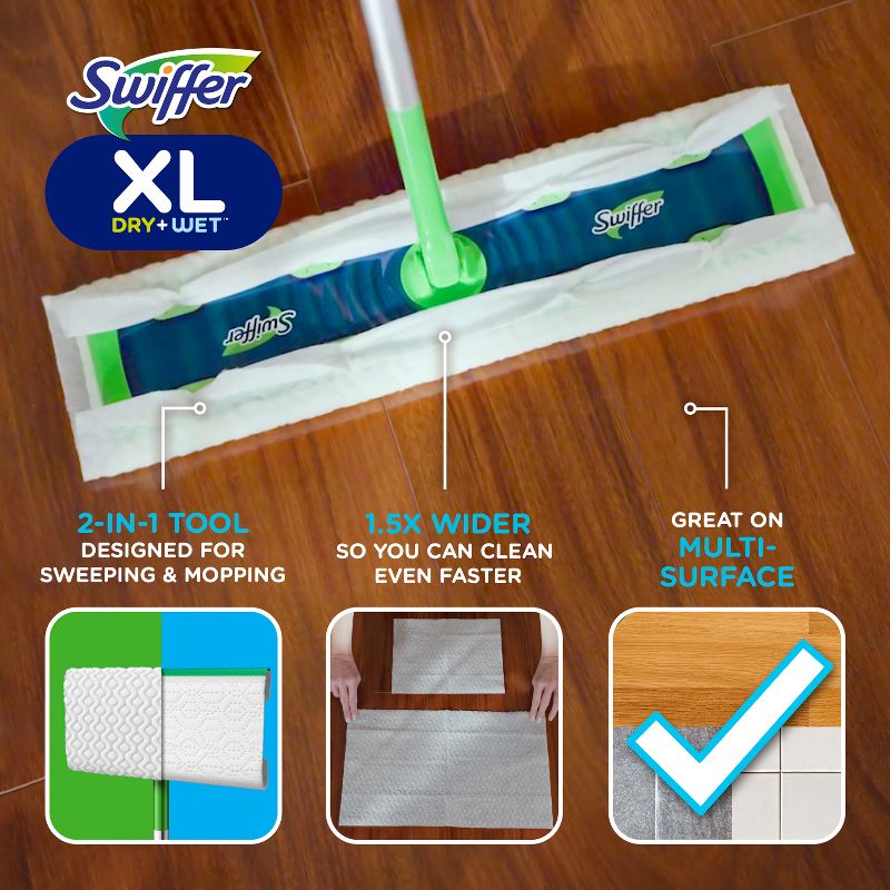 Swiffer Sweeper Dry + Wet XL Sweeping Kit (1 Sweeper, 8 Dry Cloths, 2 Wet Cloths), 4 of 12