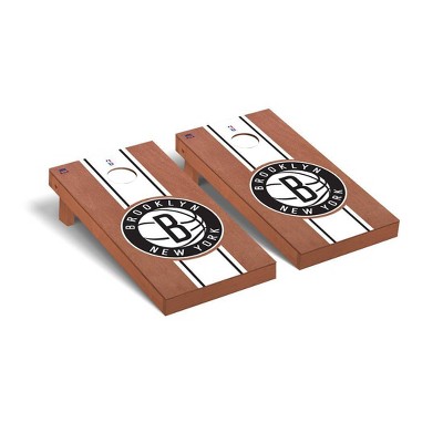 NBA Brooklyn Nets Premium Cornhole Board Rosewood Stained Stripe Version