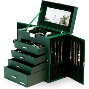 Synthetic Leather Huge Jewelry Box Mirrored Watch Organizer Necklace Ring Earring Storage Lockable - 1 of 4