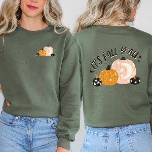 Simply Sage Market Women's Graphic Sweatshirt Boho It's Fall Y'all Pumpkins Front and Back - 1 of 4