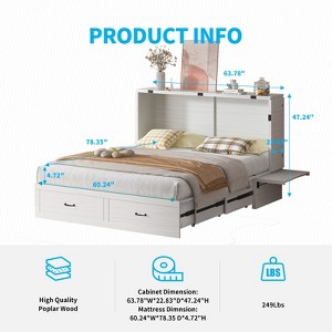 Mjkone Murphy Bed Cabinet with Built-in 3 Charging Station and 2 Storage Drawers, Solid Wood Cabinet Bed Queen Size with Mattress - 1 of 4