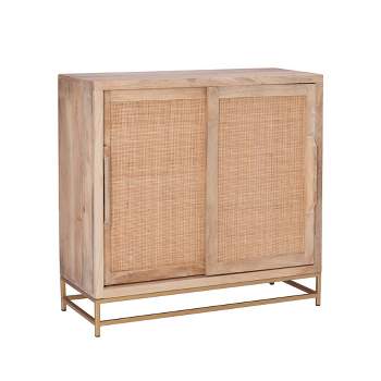 Gordon Transitional Sliding Natural Cane Door Cabinet with 1 Shelf and Gold Metal Base - Powell