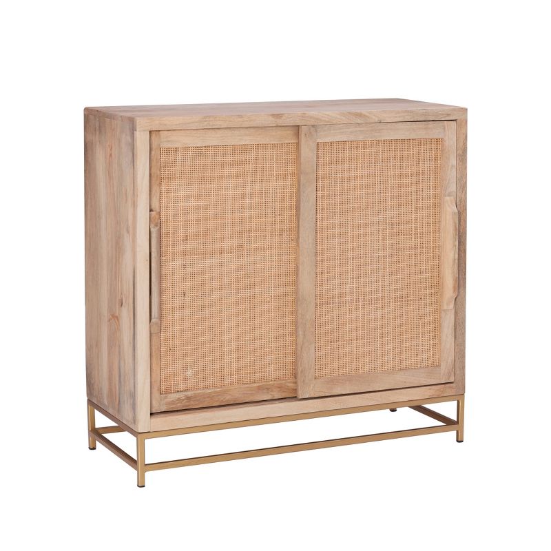 Gordon Transitional Sliding Natural Cane Door Cabinet with 1 Shelf and Gold Metal Base - Powell, 1 of 17