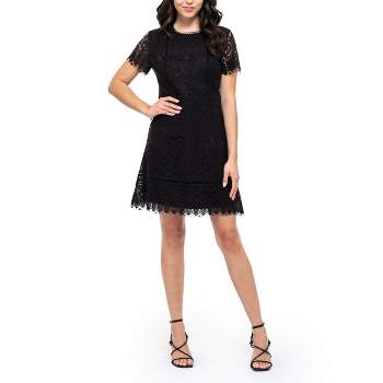 August Sky Women's Scalloped Floral Lace Overlay Mini Dress