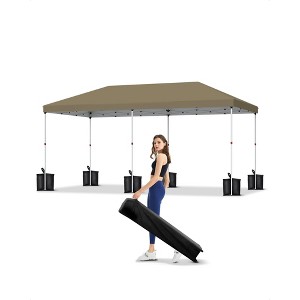 10x20 Pop Up Canopy - 1 Min Setup, 3 Height Adjustments w/Sandbags, UV Protection for Camping, Beach, Parties(Khaki) - 1 of 4