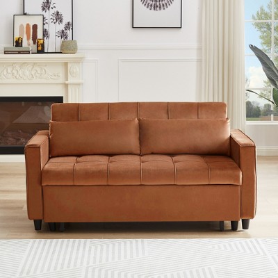 DOMETOUR Convertible Loveseat Sofa Bed with Pull-Out Bed for Living Room Bedroom, Adjustable Backrest Sleeper with 2 Pillows