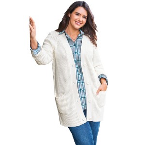Woman Within Plus Size Button-Front Shaker Cardigan - 1 of 4