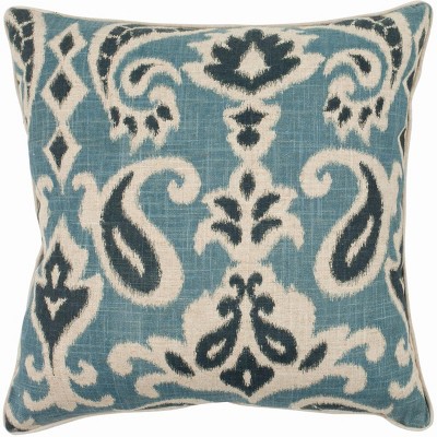 Porch Blue Paisley Cotton Linen 22" Square Throw Pillow Set