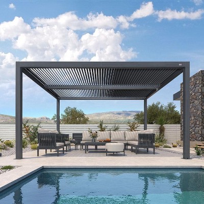 PURPLE LEAF Louvered Pergola Outdoor Aluminum Pergola with Adjustable Roof for Deck Backyard Garden Grey Hardtop Gazebo