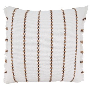 Saro Lifestyle Down Filled Throw Pillow with Striped Design, 22", Off-White - 1 of 3