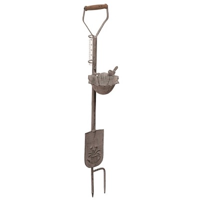 Transpac Metal 38 in. Silver Spring Bird with Rain Gauge Yardstake