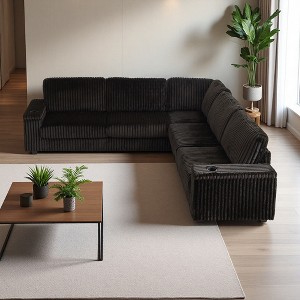 110" Oversized L-Shaped Corduroy Corner Sectional Sofa with USB & Storage - 1 of 4