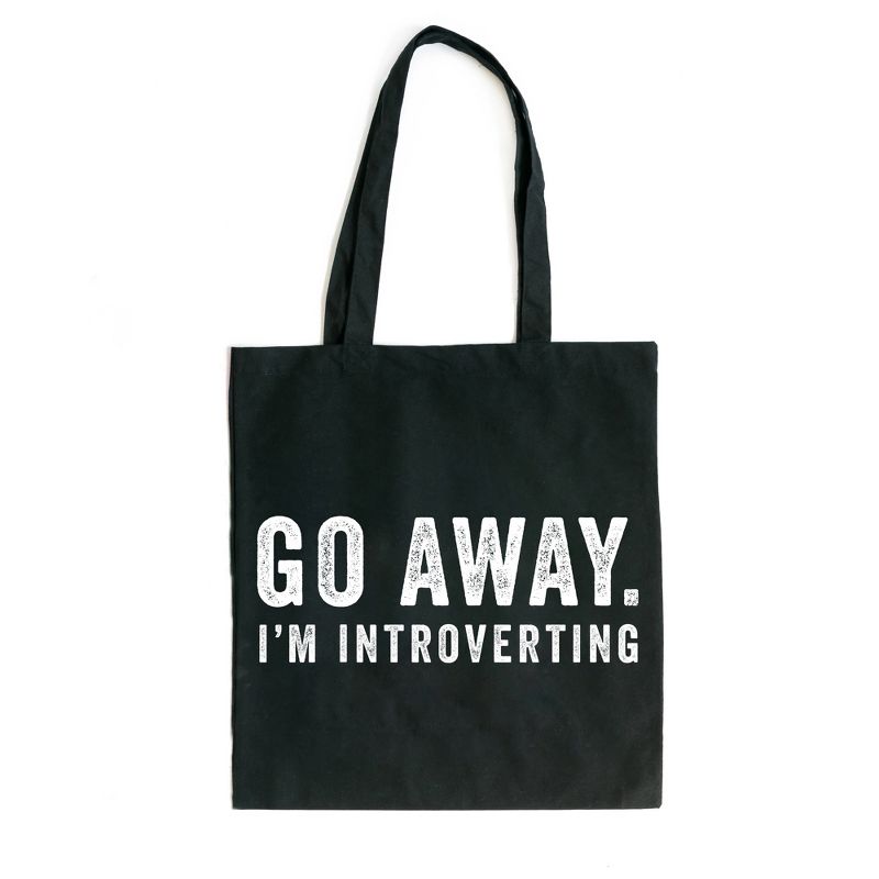 City Creek Prints Go Away I'm Introverting Canvas Tote Bag - 15x16 - Black, 1 of 3