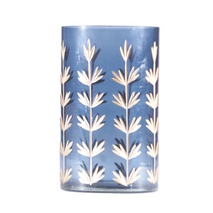 Storied Home Hand-Painted Cut Glass Candle Holder/Vase with Botanical Design, Navy Color and Gold Finish - 1 of 2