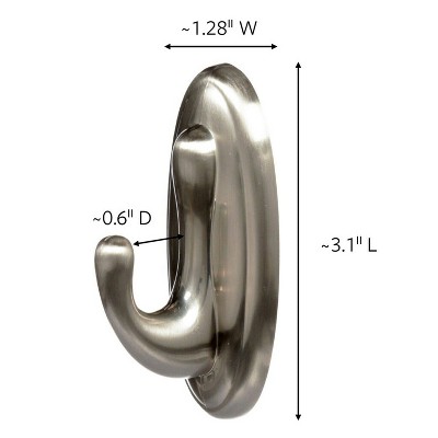 Medium Brushed Nickel Plastic Bath Hooks with Adhesive Strips