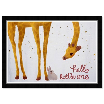21"x15" Hello Little One Giraffe Bunny Animals Framed Art Print - Wynwood Studio: Modern Wall Decor, Nursery Artwork
