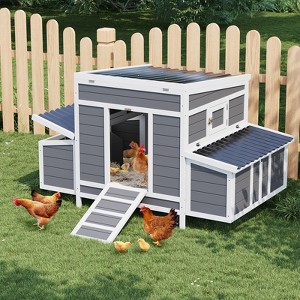 55" Large Outdoor Wooden Chicken Coop, with 6 Nesting Boxes & Openable Roof, Poultry Cage for 4-6 Chickens, Rabbit Hutch Chicken Nesting Box - 1 of 4