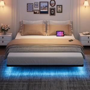 Floating Bed Frame with Led Lights,USB & Type-C Charging Station - 1 of 4