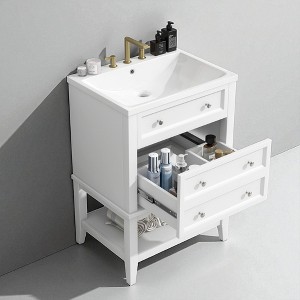 24" Bathroom Vanity with Sink, Drawer and Open Shelf, Ceramic Basin, Freestanding Vanity, Bathroom Storage Cabinet - 1 of 4