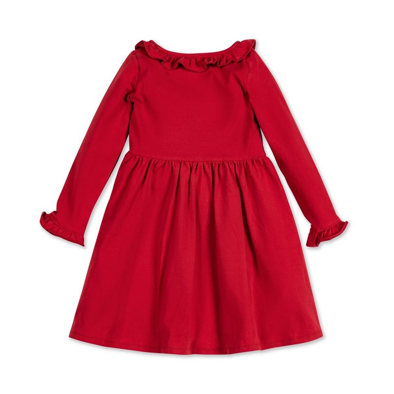 Hope & Henry Girls' Long Sleeve Ruffle Trim Knit Dress, Kids, 2 of 6