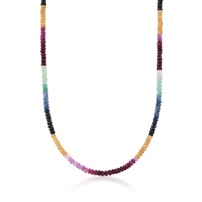 Ross-Simons 100.00-50.00 ct. t.w. Multicolored Sapphire Bead Necklace in Sterling Silver
