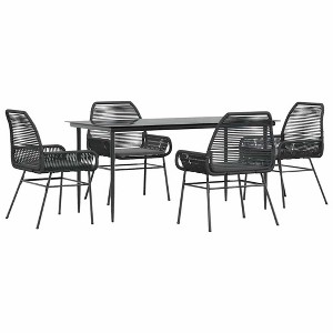 vidaXL Patio Dining Set with Cushions Outdoor Dining Furniture Poly Rattan Glass - Black 63" x 31.5" x 29.1" 4 Pieces - 1 of 4