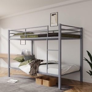 Twin Over Twin Bunk Bed with Ladder – Metal Frame with High Guardrail and Metal Slats – No Box Spring Needed – Sturdy and Space-Saving - 1 of 4