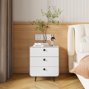 Fontoi Decorative Storage Cabinets, Modern Storage Cabinet with 3 Drawers, Night Stand with Legs for Living Room Bedroom, White, 17.72"*19.69"*15.75" - 1 of 4