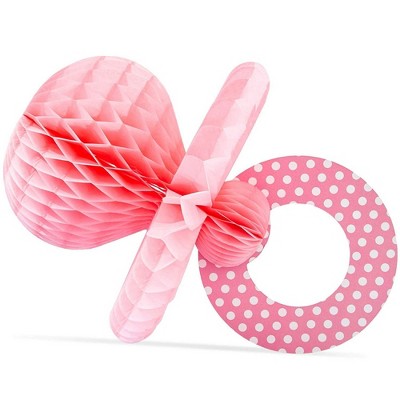 Pink Pacifier Baby Shower Centerpiece, Baby Girl Party Decor (7.9x11.2 In, 6Pk)